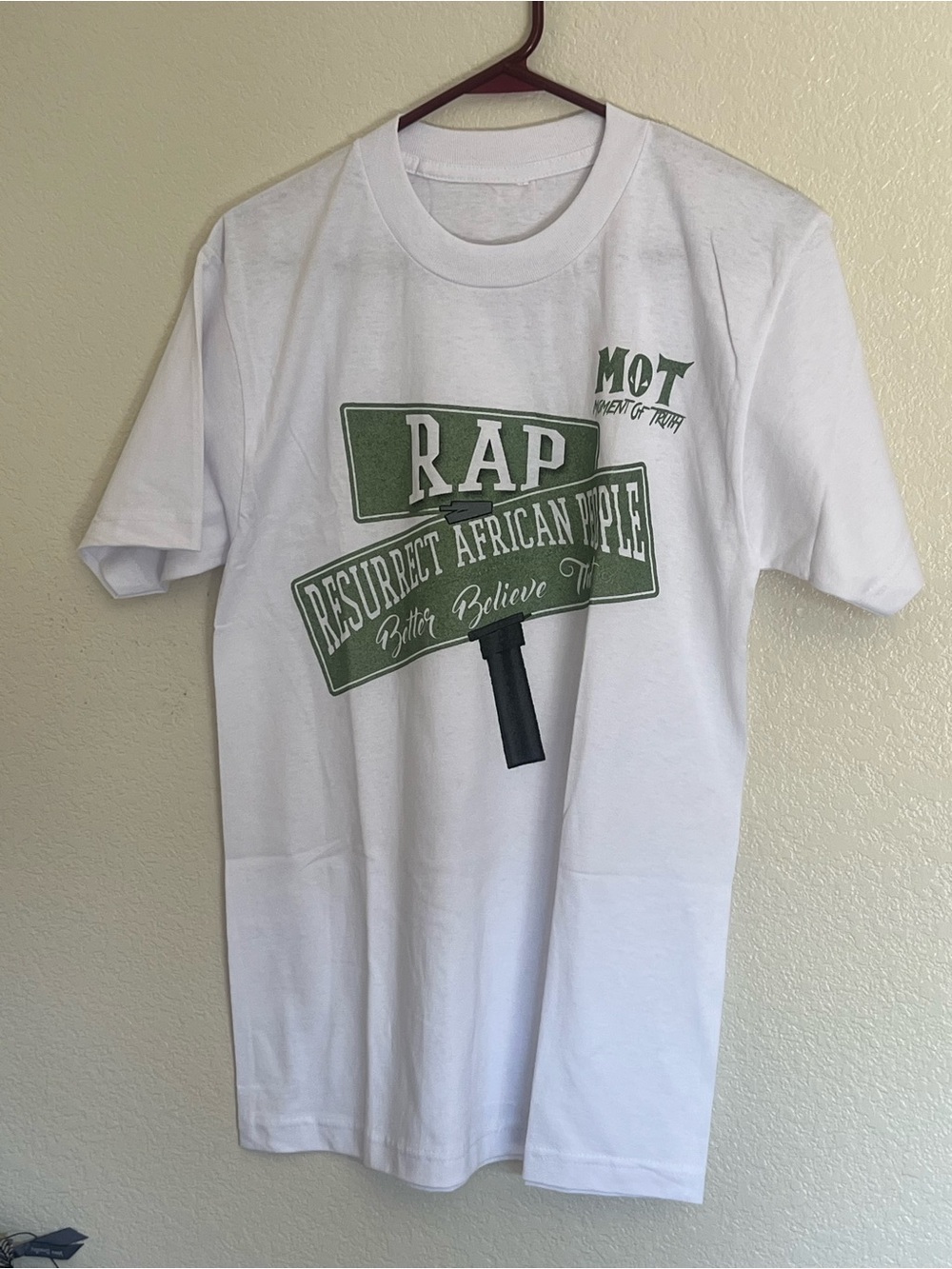 White RAP Graphic T-Shirt with Green Print